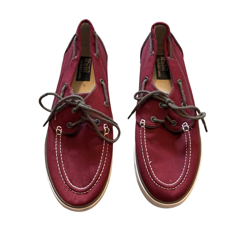 Polo Ralph Lauren‎ Mens Lander P Burgundy Canvas Boat Shoes Sneakers Size 11.5 D